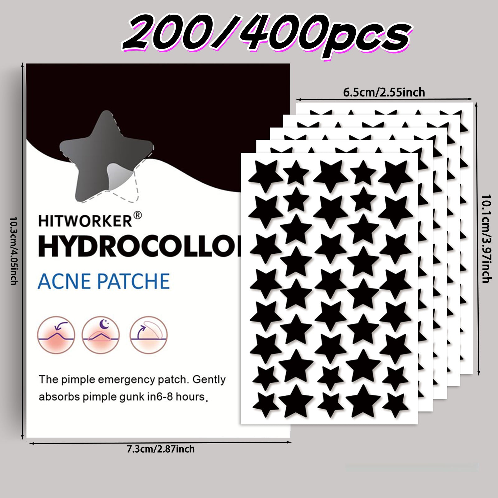 Star-Shaped Hydrocolloid Acne Patches for Fast Blemish Healing