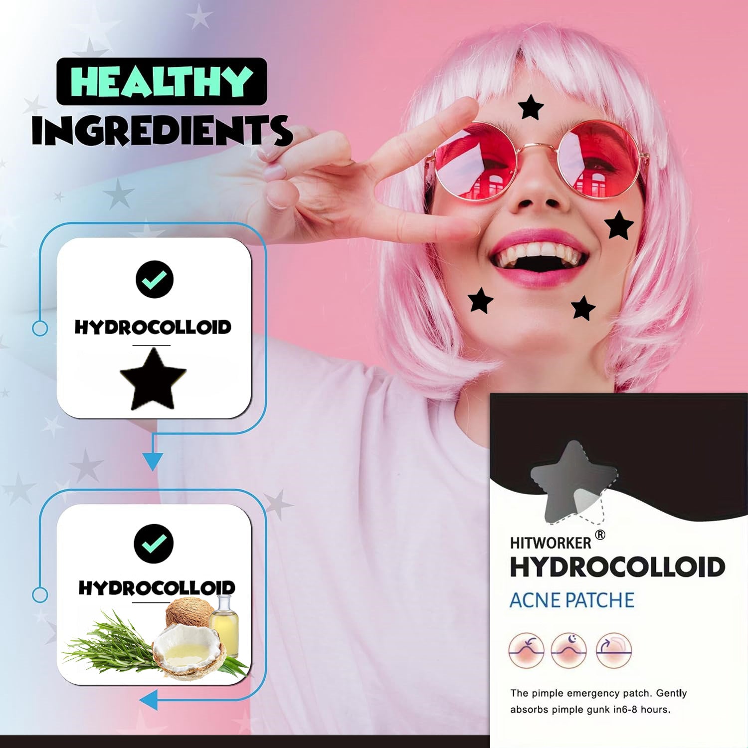 Star-Shaped Hydrocolloid Acne Patches for Fast Blemish Healing