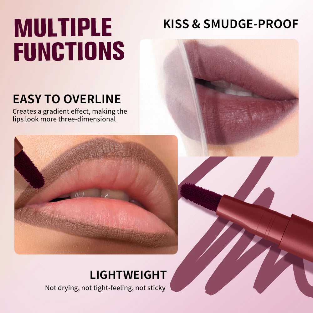 2-in-1 Dual-Tip Waterproof Lip Stain and Liner Pen