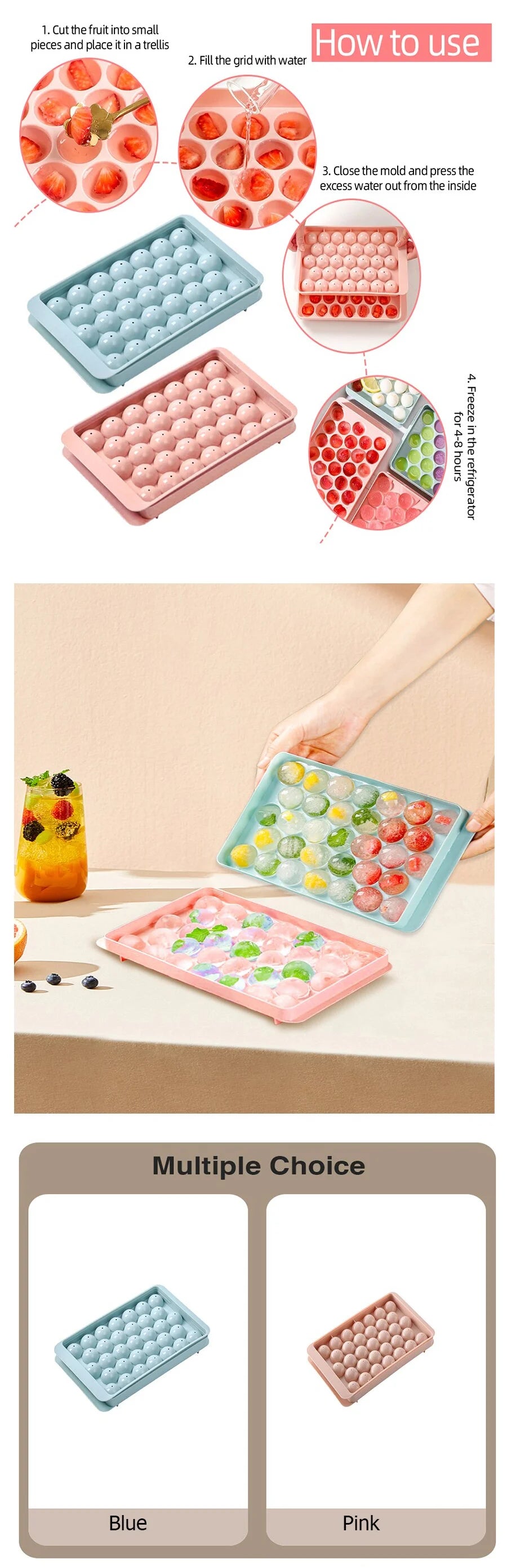 33-Ball Round Ice Cube Tray for Whiskey and Cocktails - 8