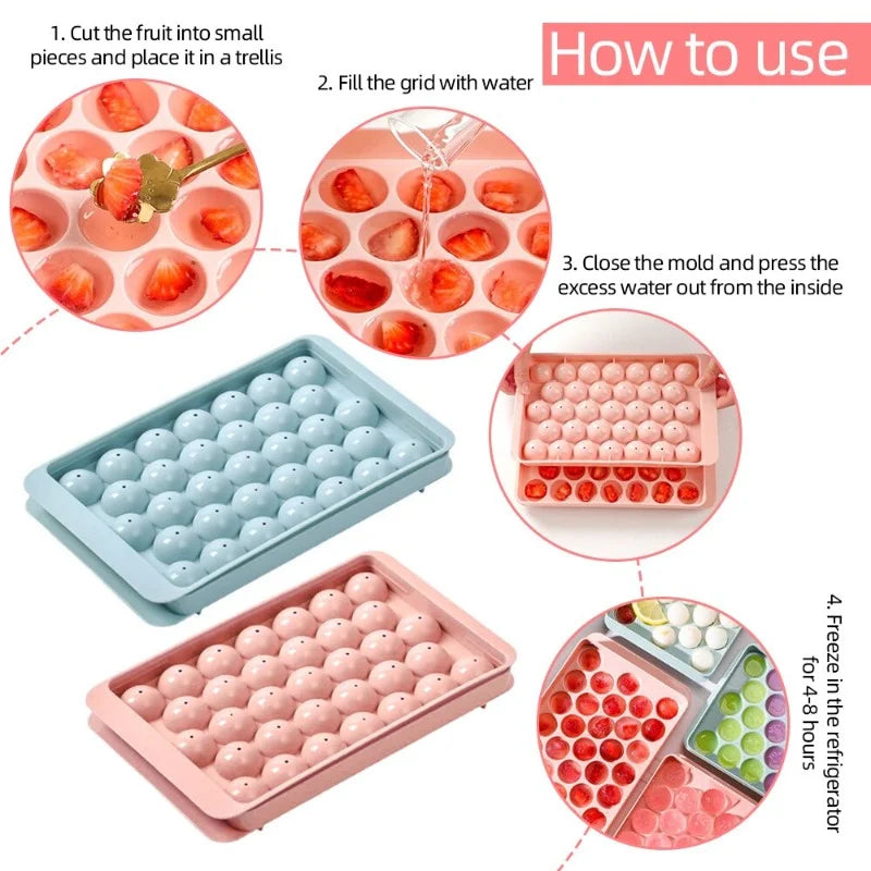 33-Ball Round Ice Cube Tray for Whiskey and Cocktails