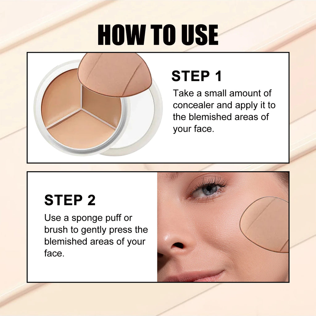 3-Color Cream Concealer Palette for Flawless Coverage