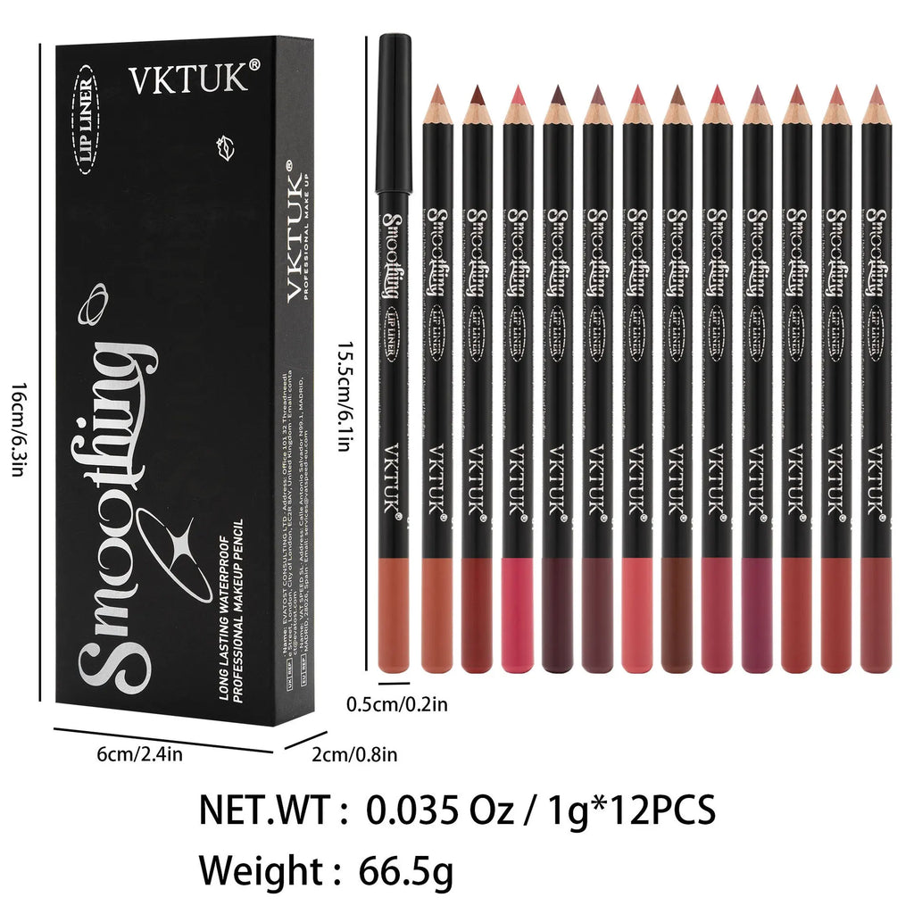 12-Piece Waterproof Matte Lip Liner Pencil Set