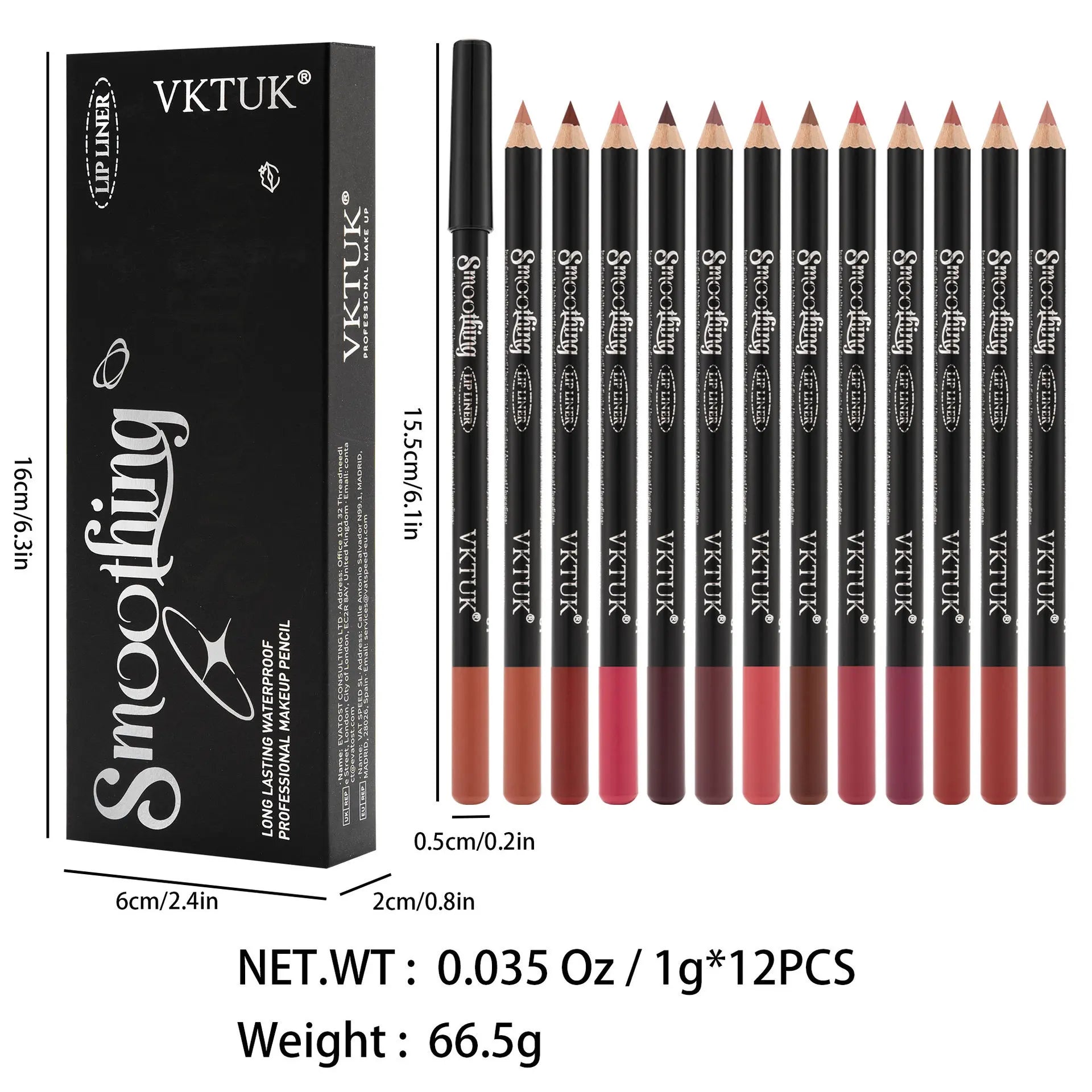 12-Piece Waterproof Matte Lip Liner Pencil Set