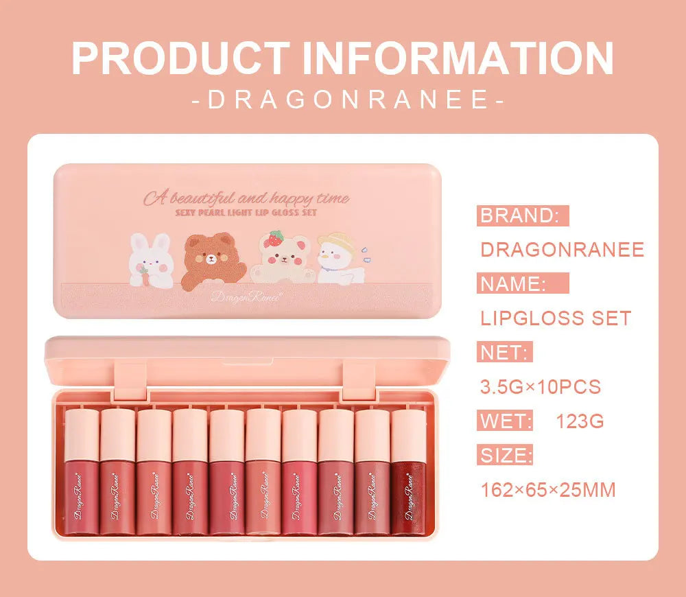 10-Piece Waterproof Moisturizing Lip Gloss Set