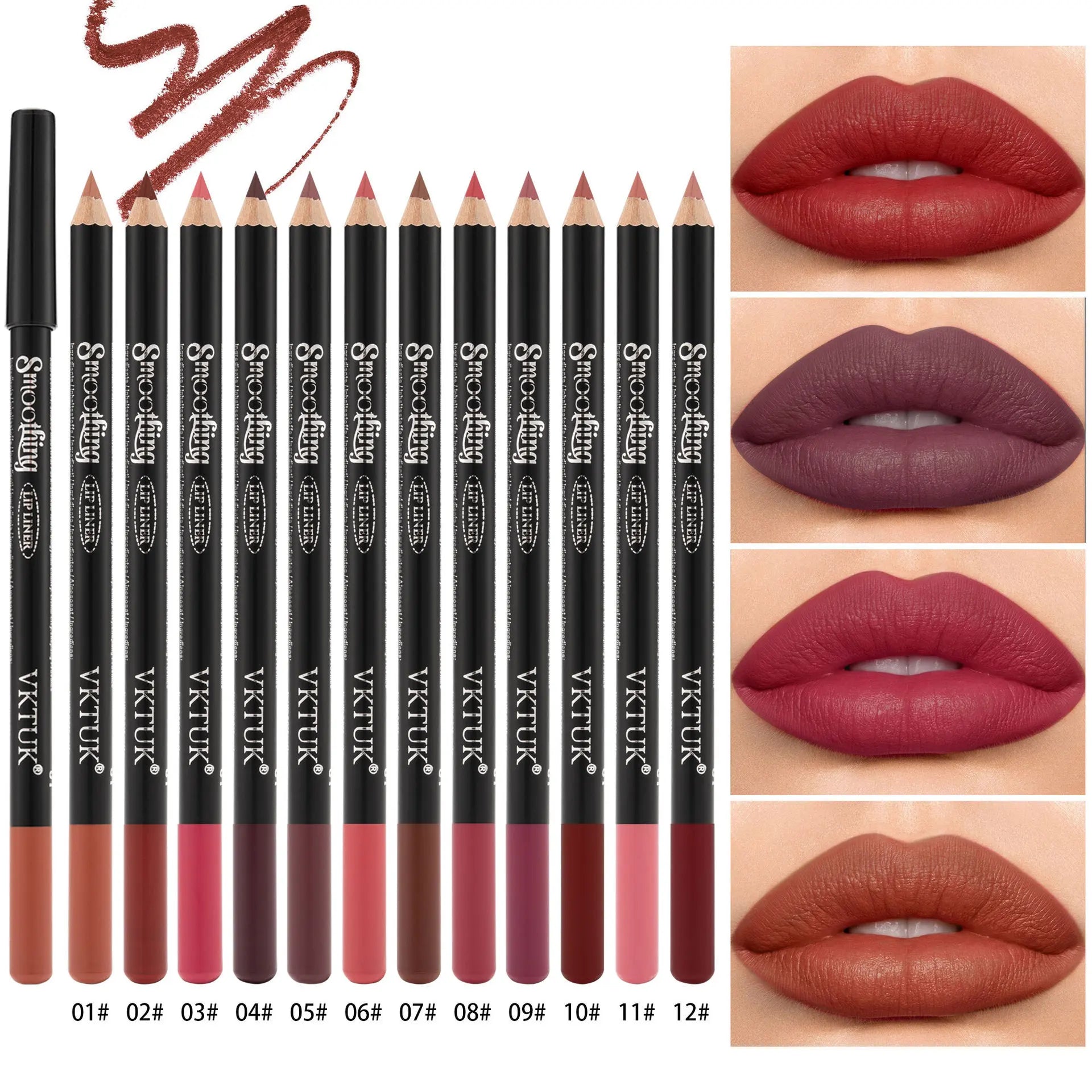 12-Piece Waterproof Matte Lip Liner Pencil Set - 12