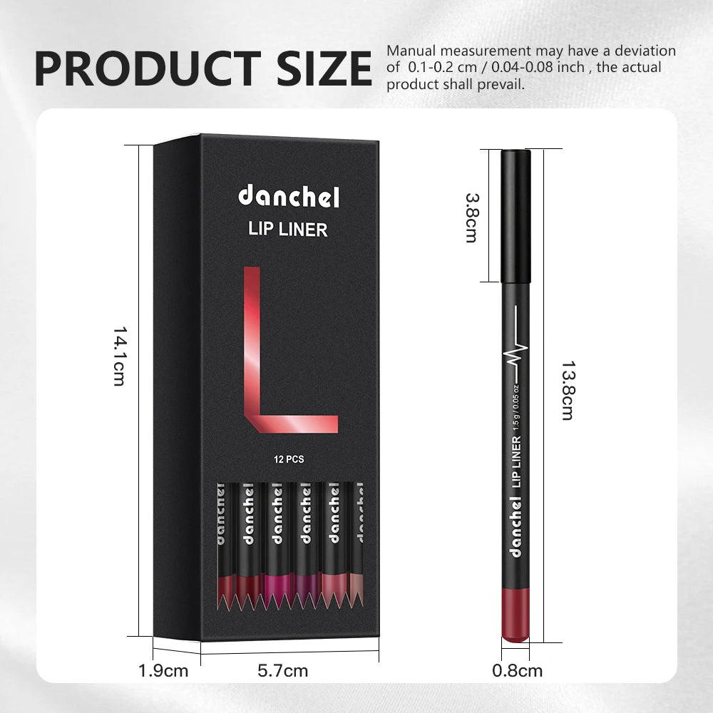 12-Piece Waterproof Long-Lasting Lip Liner Pencil Set