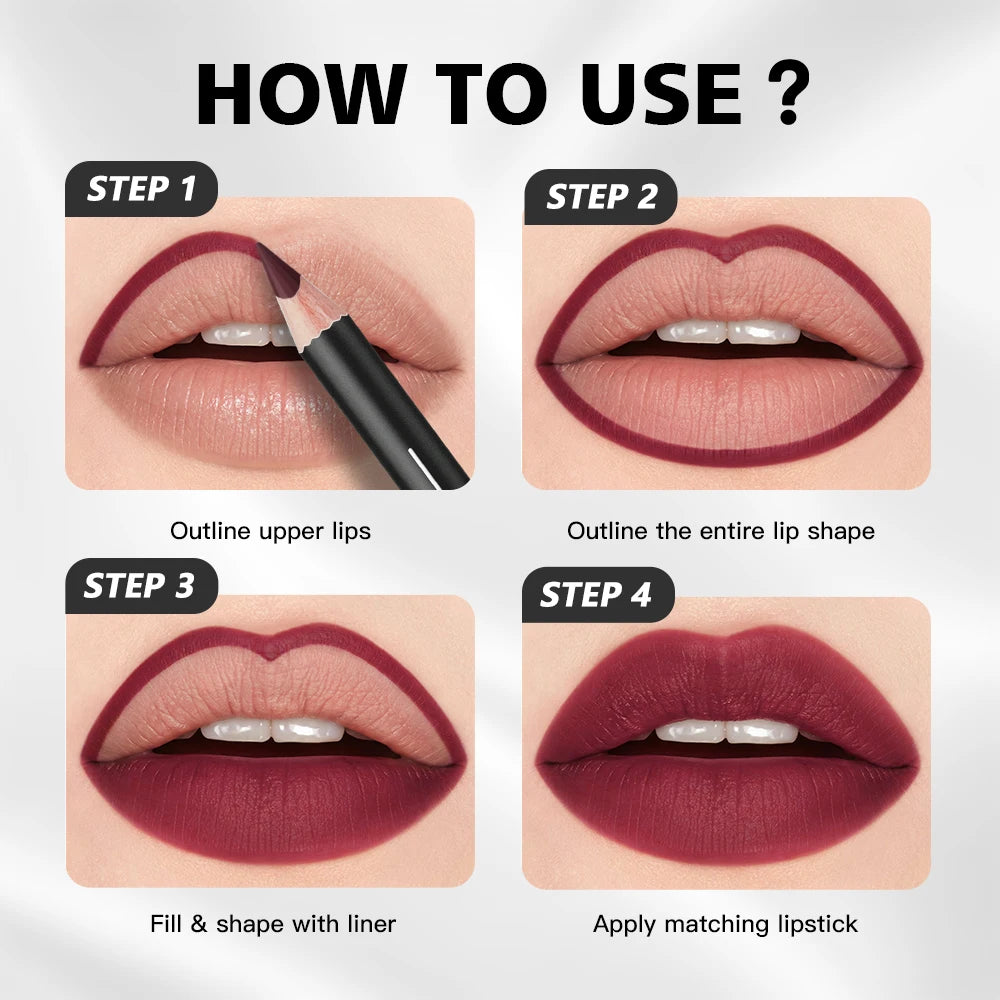 12-Piece Waterproof Long-Lasting Lip Liner Pencil Set