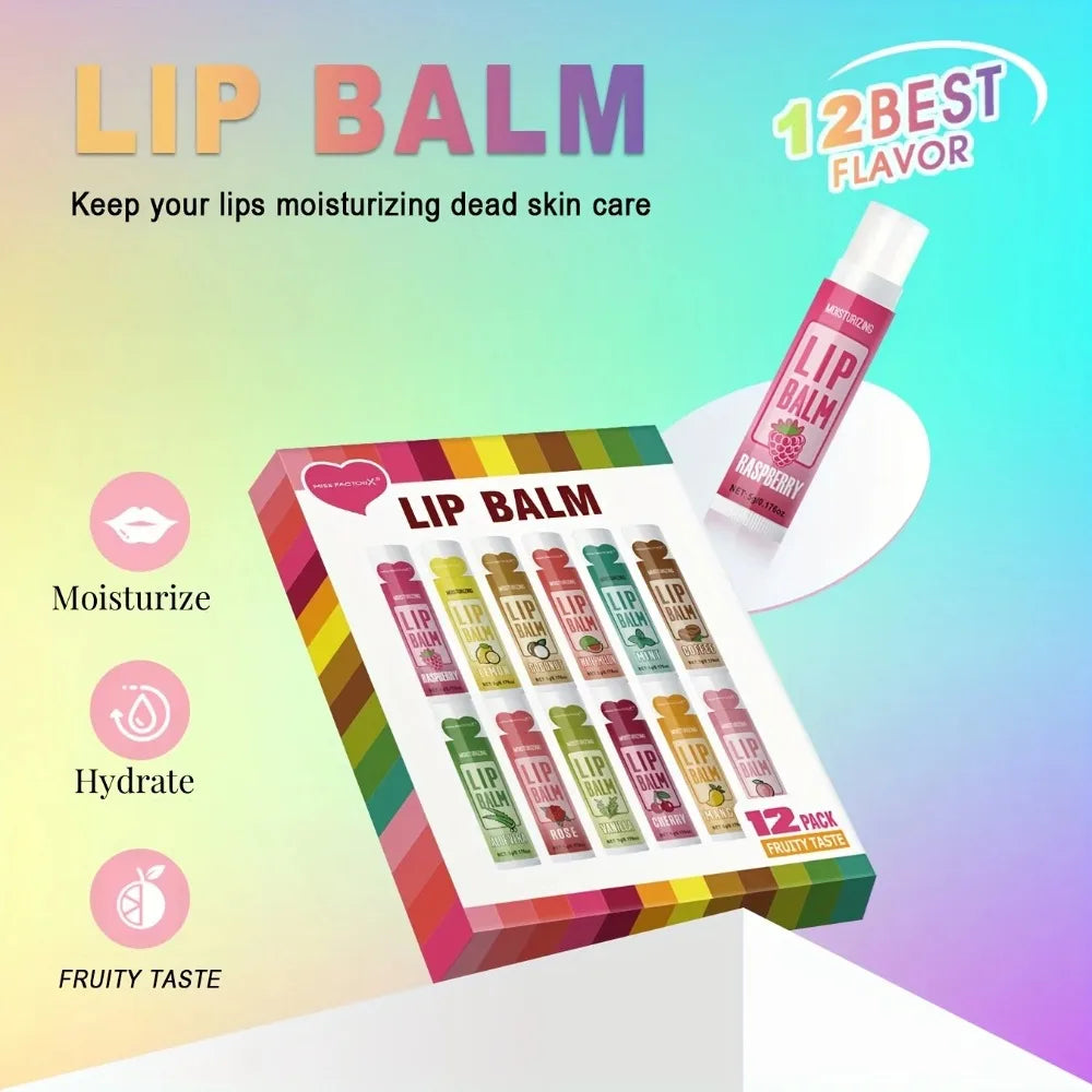 12-Piece Fruity Moisturizing Lip Balm Set