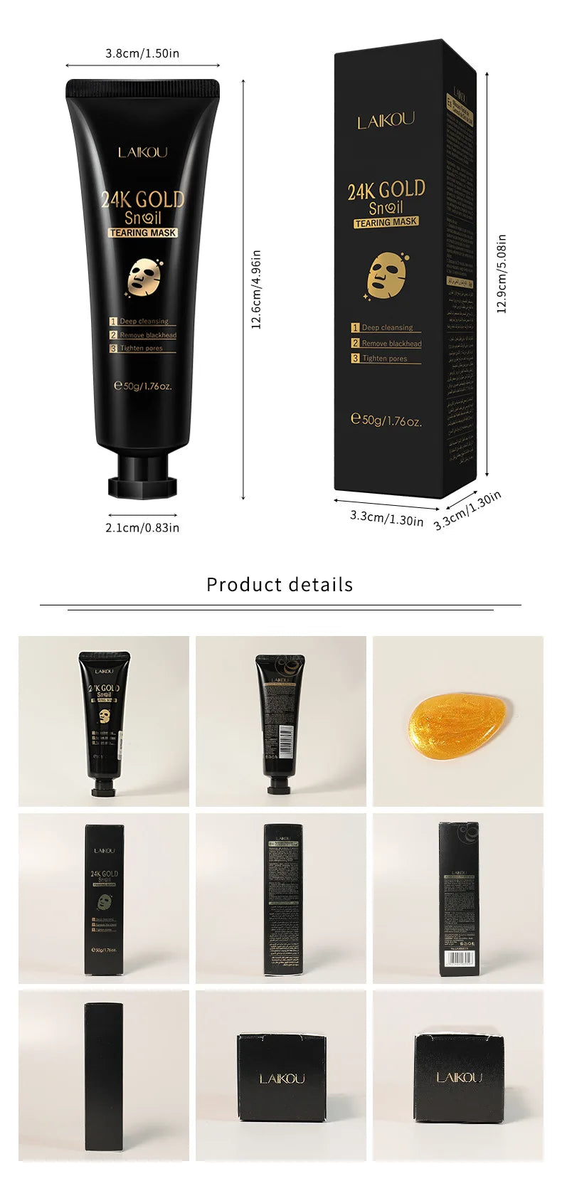 24K Gold Snail Collagen Peel-Off Face Mask for Deep Pore Cleansing