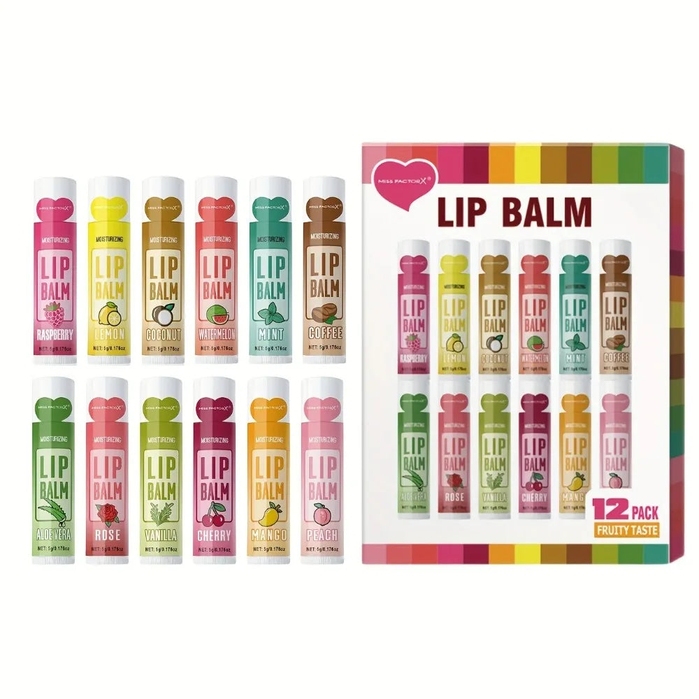 12-Piece Fruity Moisturizing Lip Balm Set