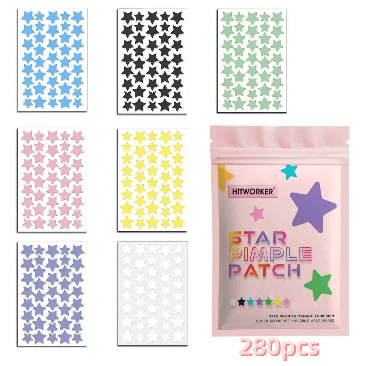 Colorful Star Hydrocolloid Acne Pimple Patches - 12