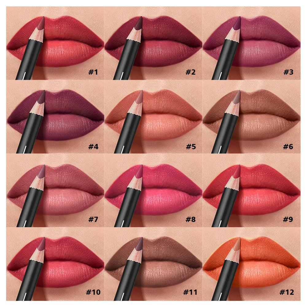 12-Piece Waterproof Long-Lasting Lip Liner Pencil Set