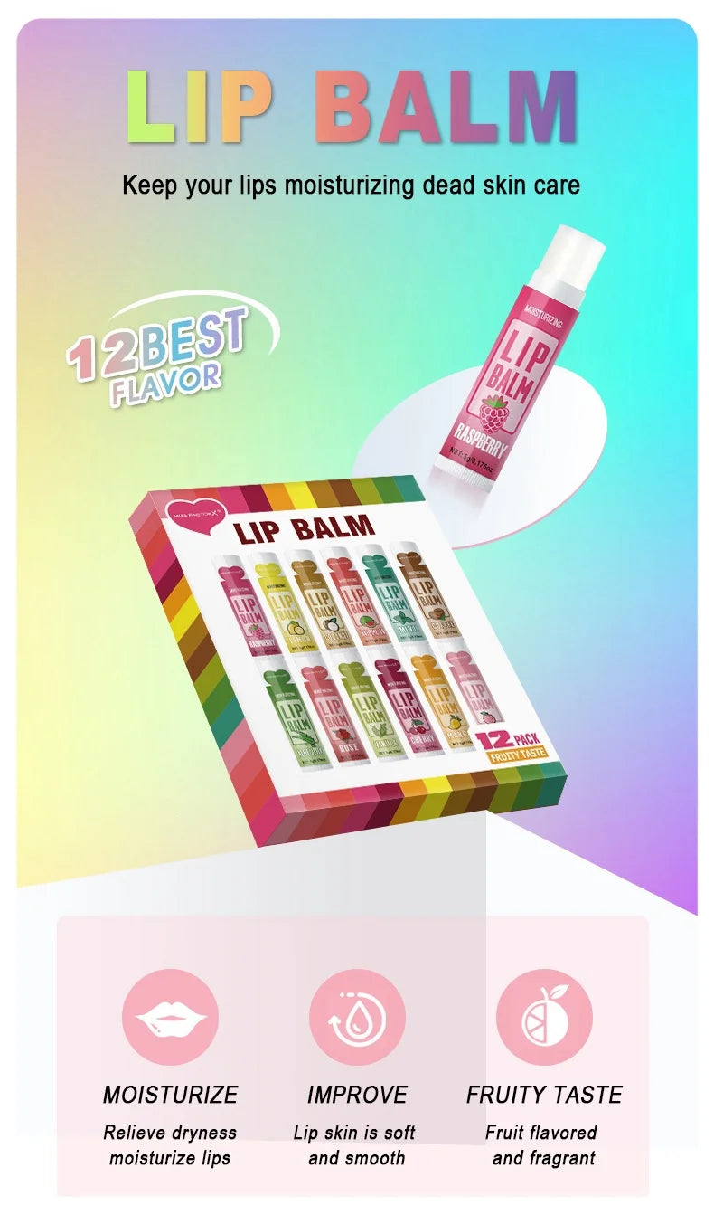 12-Piece Fruity Moisturizing Lip Balm Set