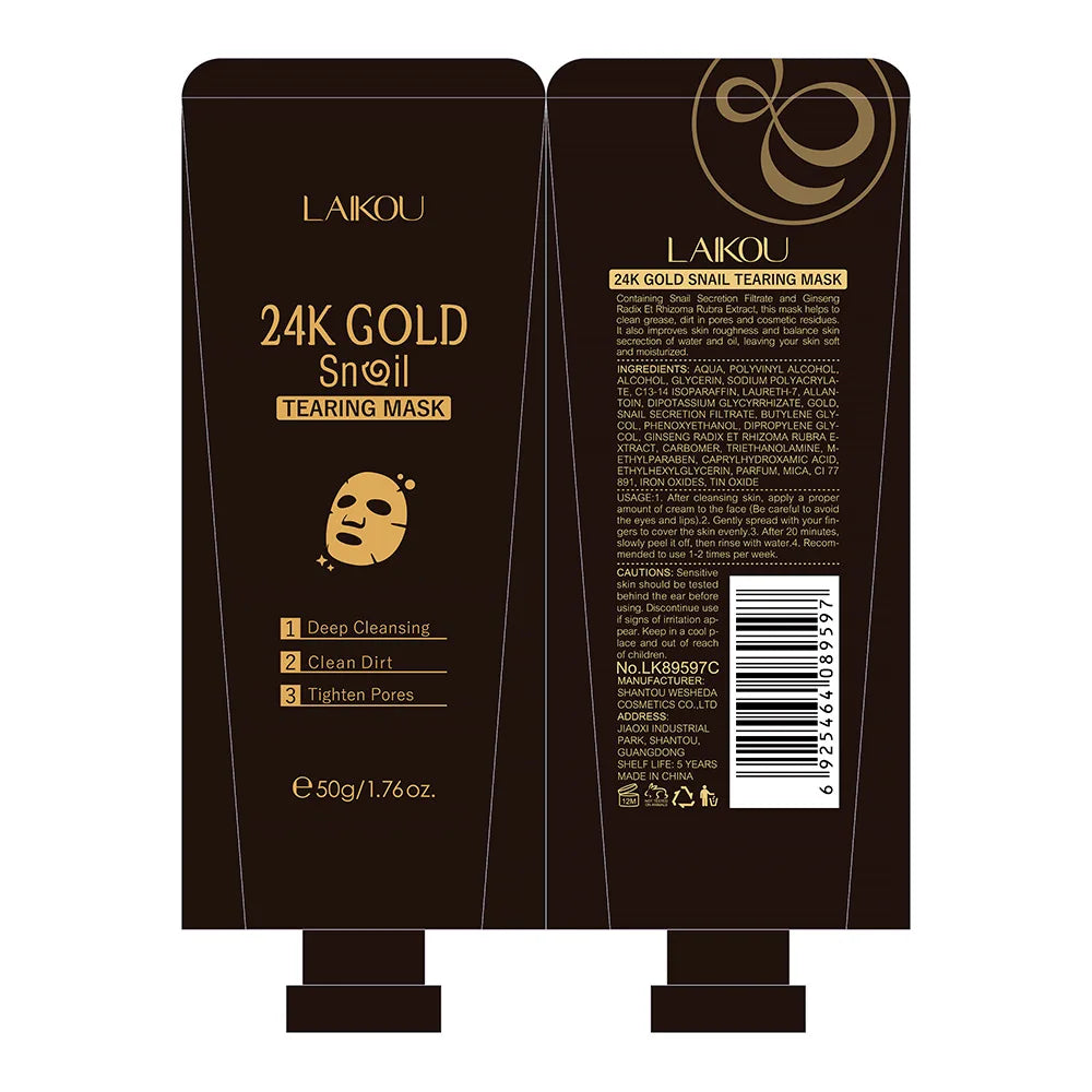 24K Gold Snail Collagen Peel-Off Face Mask for Deep Pore Cleansing