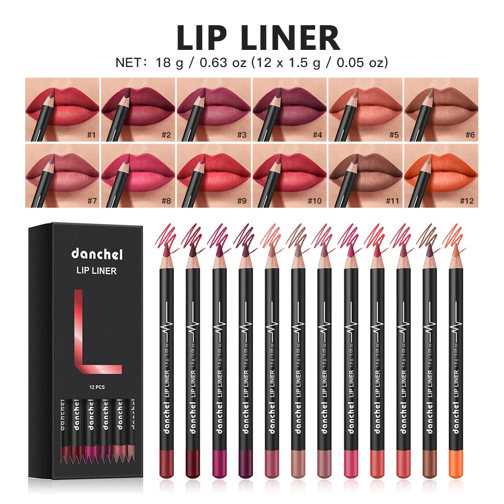 12-Piece Waterproof Long-Lasting Lip Liner Pencil Set