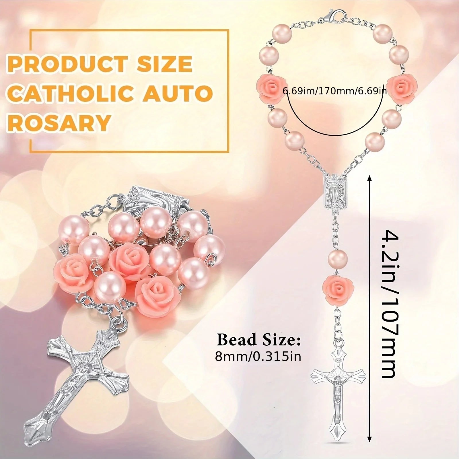 Decorative Car Rearview Mirror Rosary Beads - 4