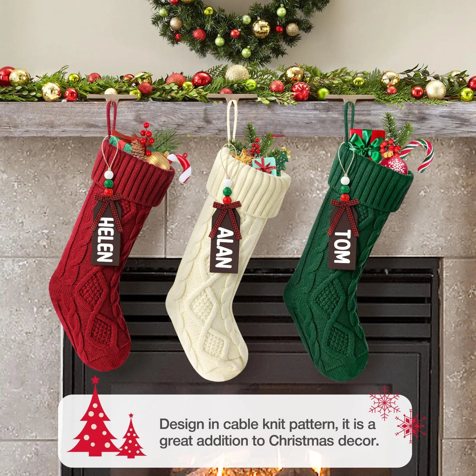 Cable Knit Christmas Stockings for Holiday Decor - 1