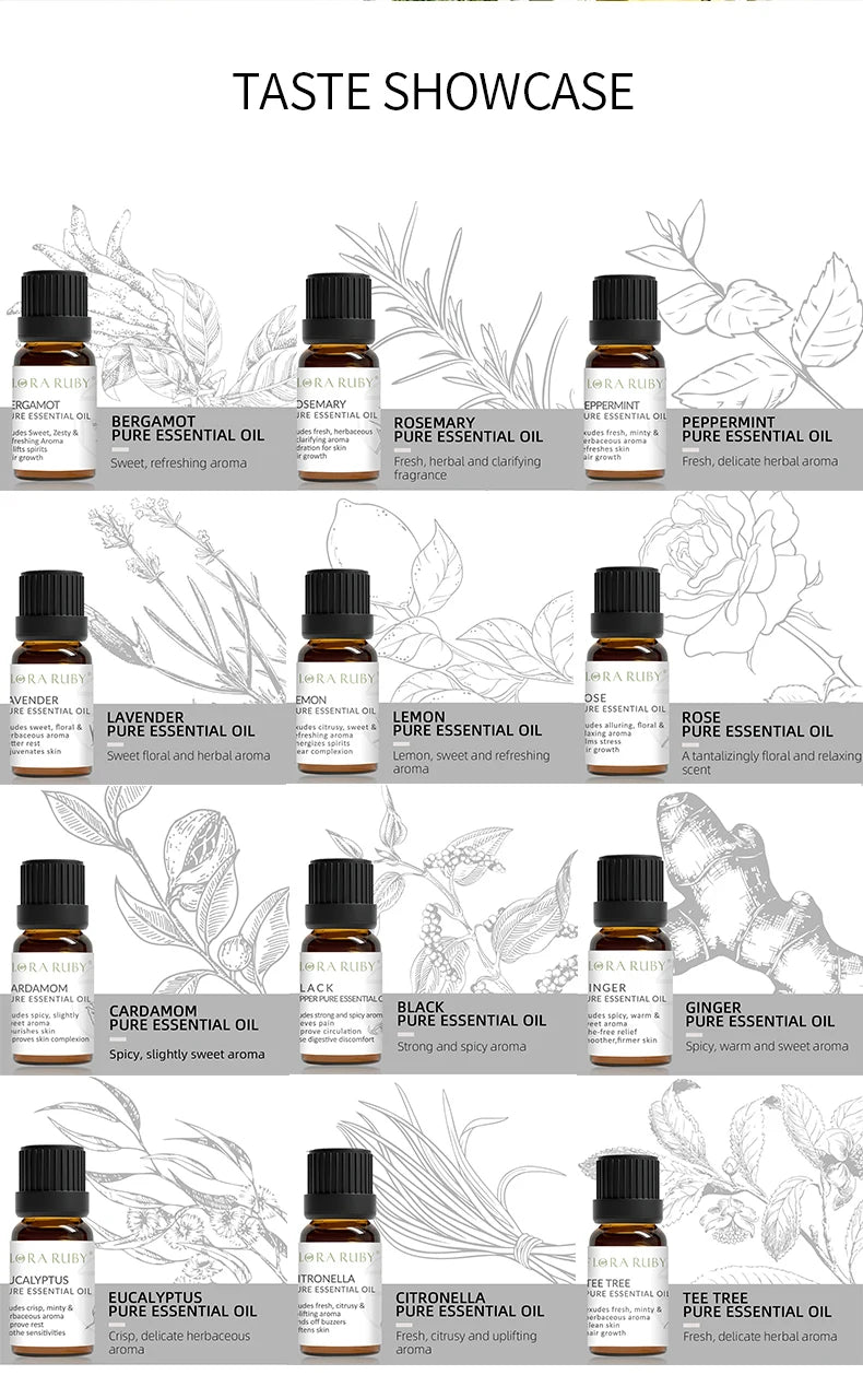 Pure Organic Plant Essential Oil Set for Aromatherapy and Diffusers