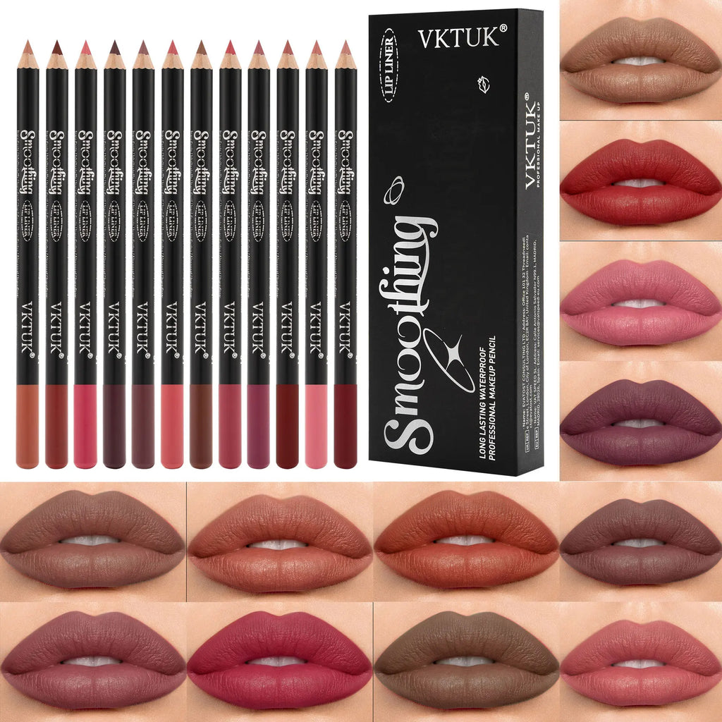 12-Piece Waterproof Matte Lip Liner Pencil Set