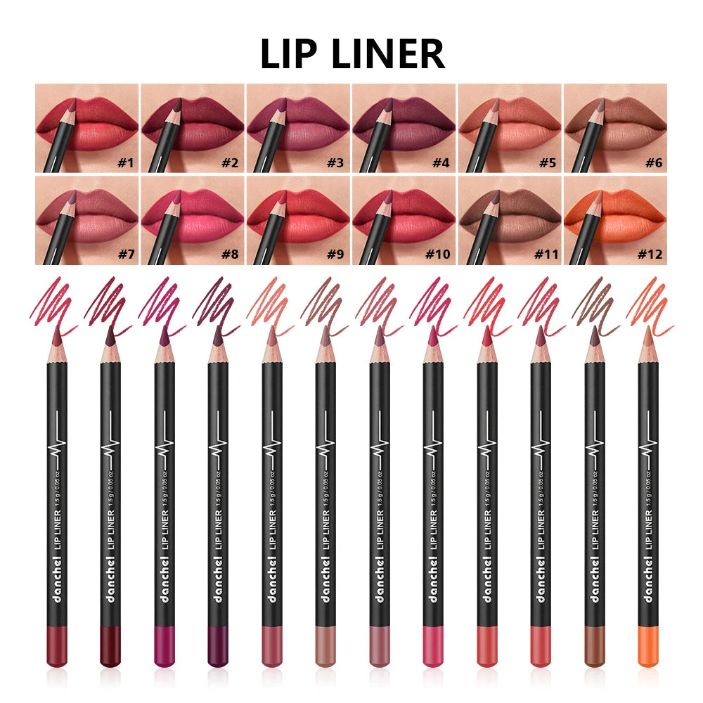12-Piece Waterproof Long-Lasting Lip Liner Pencil Set