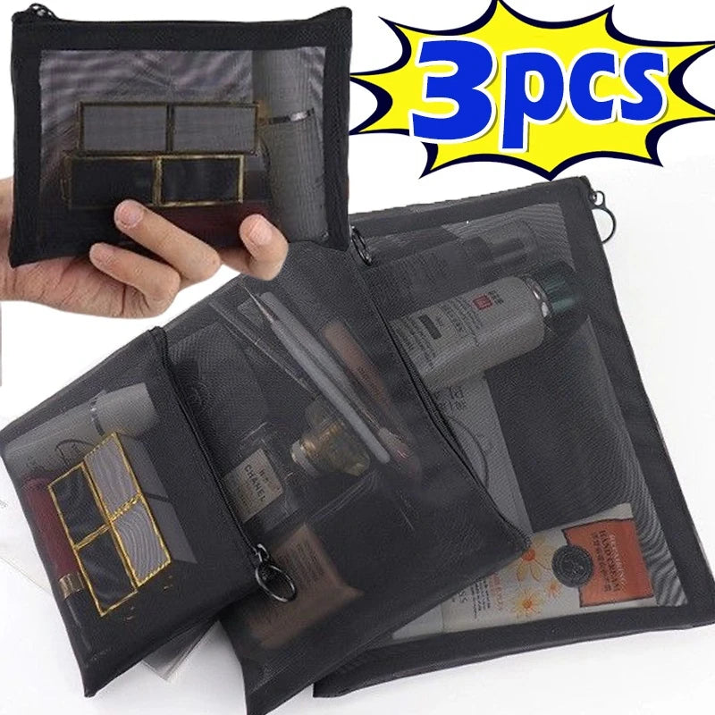 3-Piece Mesh Travel Toiletry and Makeup Organizer Set