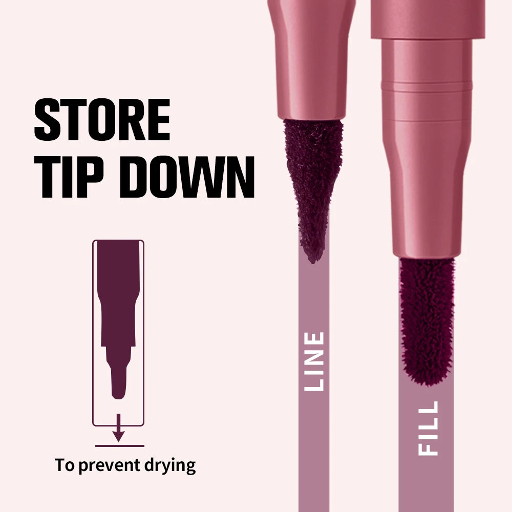 2-in-1 Dual-Tip Waterproof Lip Stain and Liner Pen