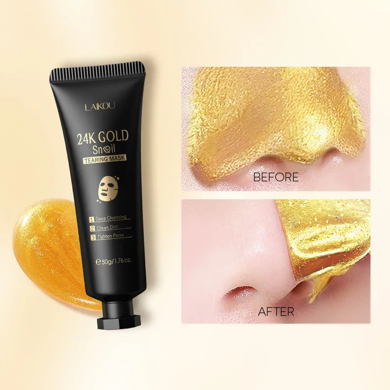 24K Gold Snail Collagen Peel-Off Face Mask for Deep Pore Cleansing