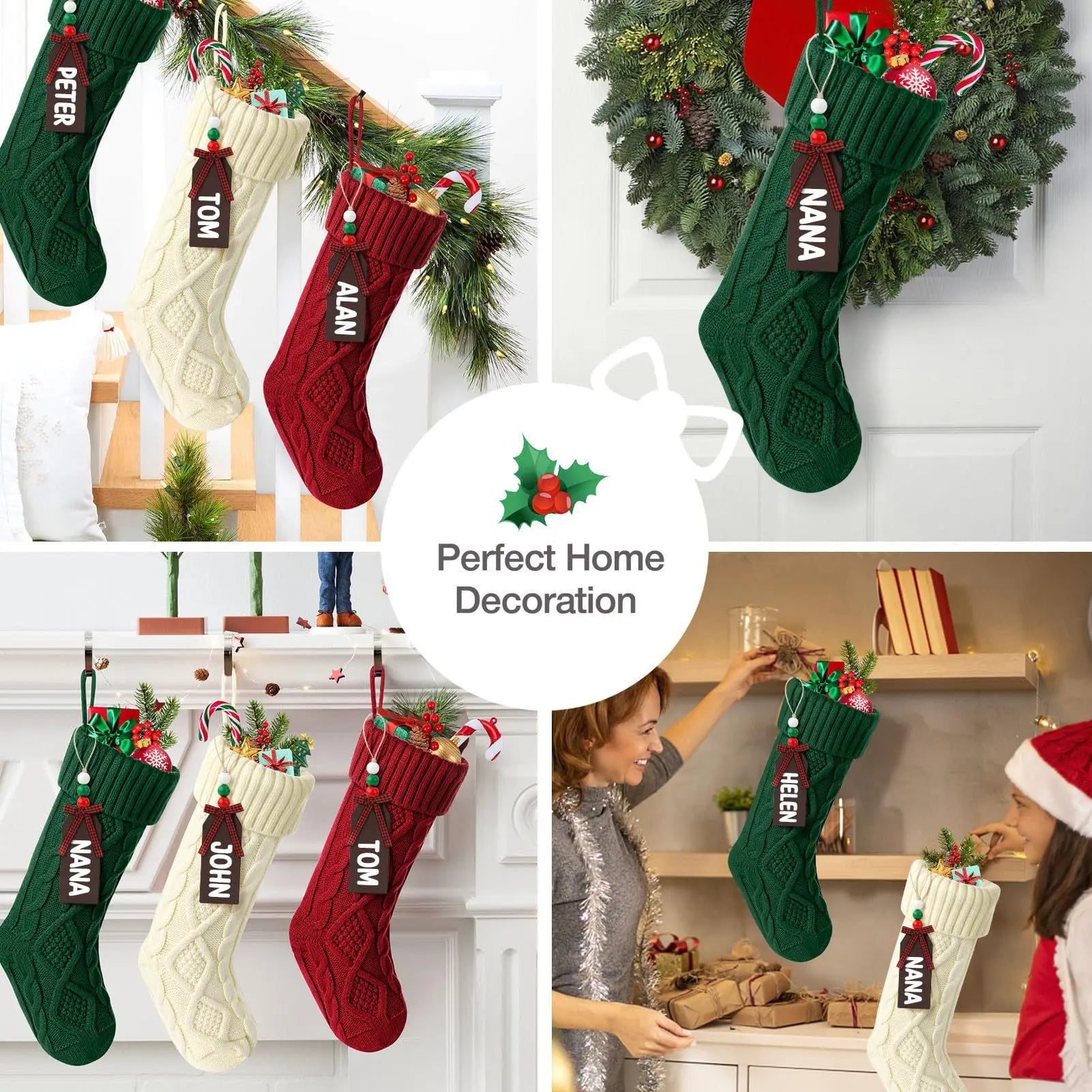 Cable Knit Christmas Stockings for Holiday Decor - 3