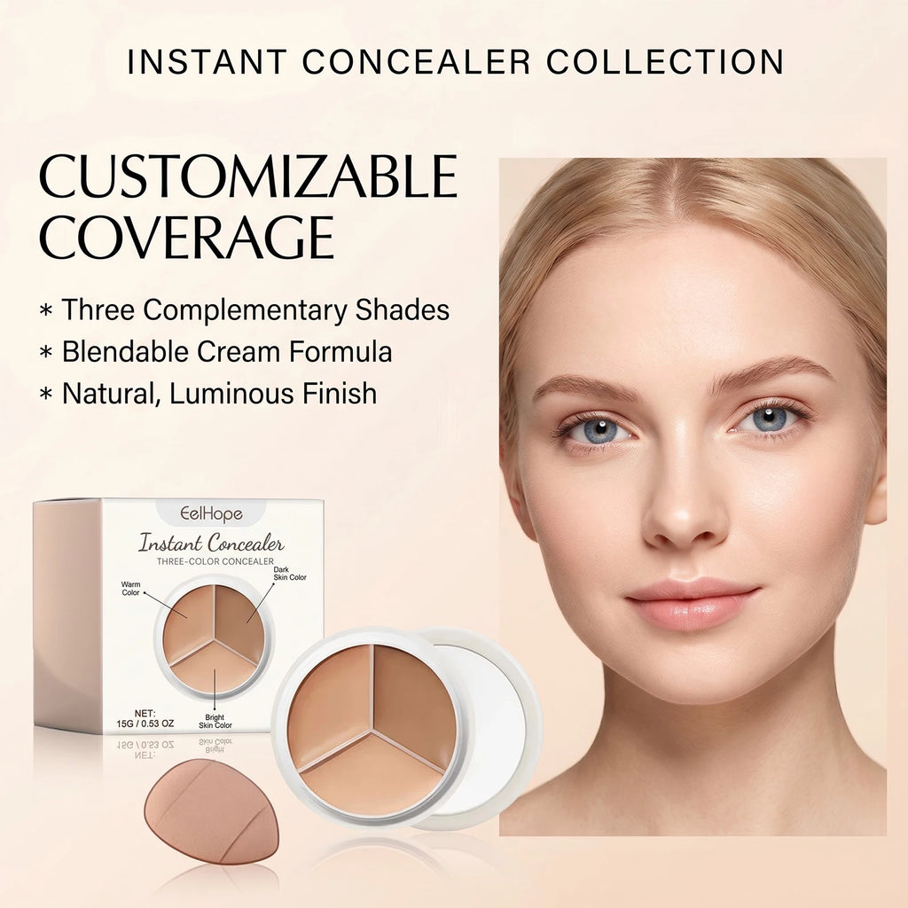 3-Color Cream Concealer Palette for Flawless Coverage